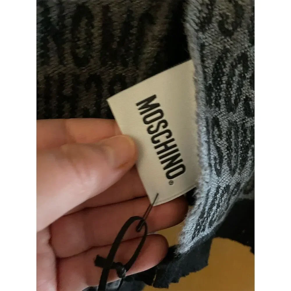 Moschino Wool Throw Blanket Black Intarsia Logo Luxury Home Decor - Picture 3 of 6